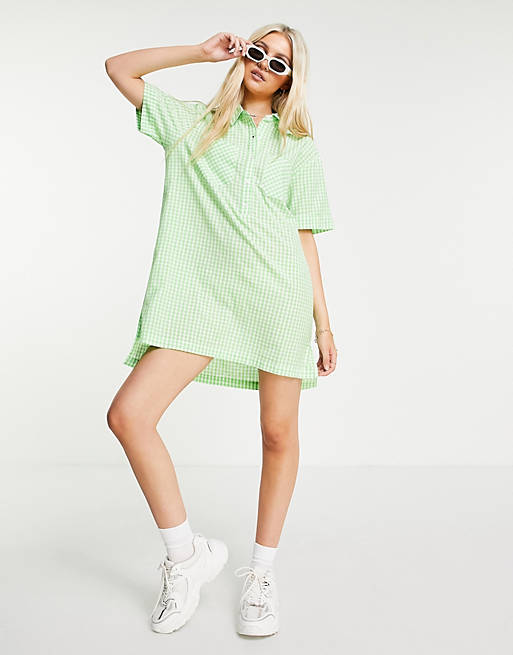 Wednesday's Girl oversized mini shirt dress in pastel gingham