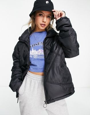 Wednesday's Girl oversized quilted jacket-Black
