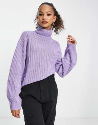 Wednesday s Girl oversized roll neck jumper rib knit in lilac