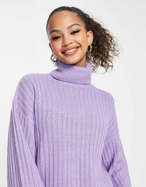 Wednesday's Girl oversized roll neck jumper rib knit in lilac