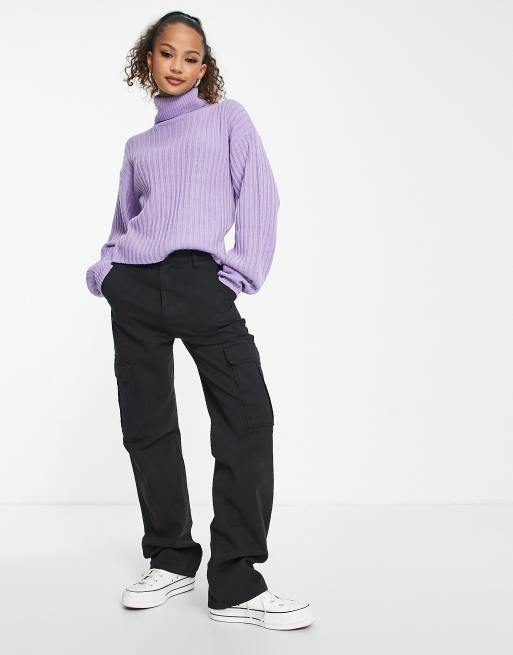 Wednesday's Girl oversized roll neck jumper rib knit in lilac | ASOS