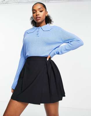 oversized sweater button front collar sweater in blue