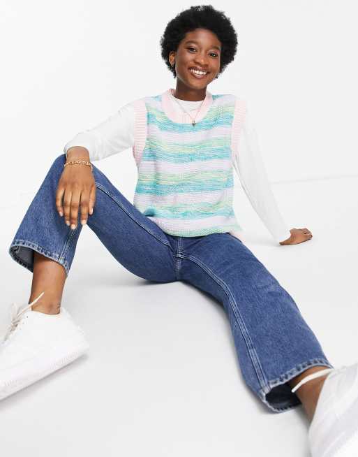 Wednesday's Girl - Oversized sweatervest in vintage gestreept breisel