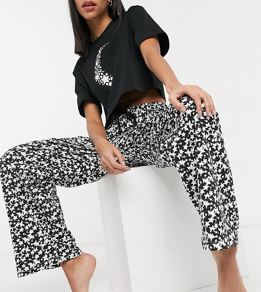 Wednesday's Girl pajama top and bottoms set in celestial moon and star print-Black