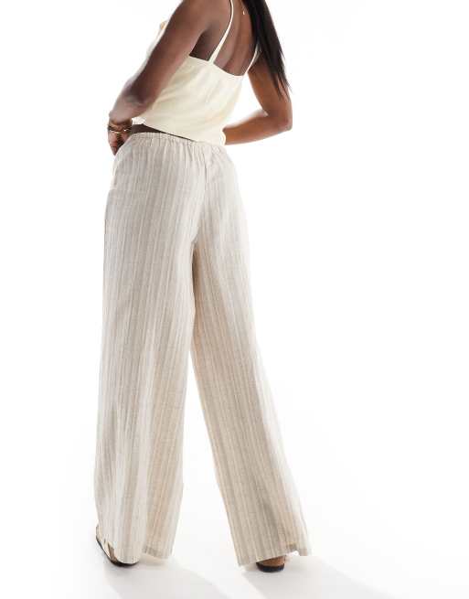 Wednesday's Girl - Pantalon ample en lin à rayures - Beige, 2 de 5