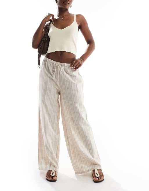 Wednesday's Girl - Pantalon ample en lin à rayures - Beige, 4 de 5