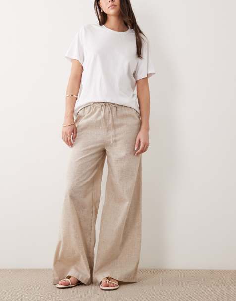 Wednesday's Girl - Pantaloni in lino color bianco sporco allacciati in vita - view 1
