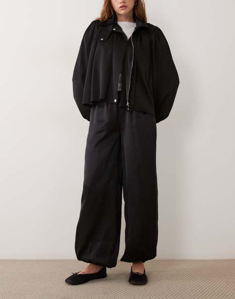 Wednesday's Girl pantaloni in raso con fondo risvoltato neri - view 1