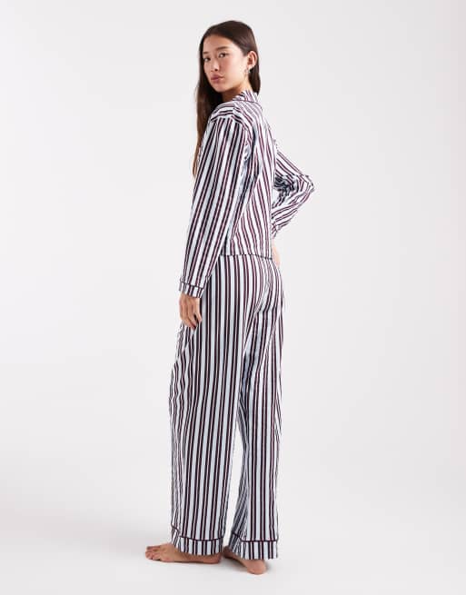 Wednesday's Girl - Pigiama a righe blu con camicia a maniche lunghe e pantaloni, 2 di 4