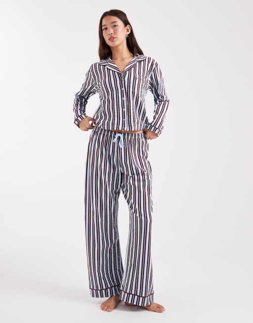 Wednesday's Girl - Pigiama a righe blu con camicia a maniche lunghe e pantaloni, 4 di 4