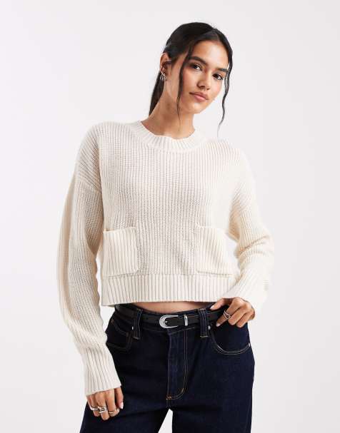 Wednesdays Girl pocket detail jumper in cream - view 1