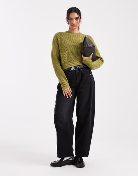 Wednesday's Girl pocket detail jumper in green - view 1