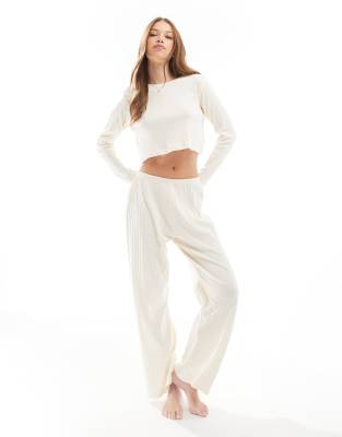 pointelle loose fit pajama set in cream-White