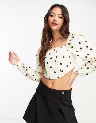 Wednesday's Girl polka dot corset top in cream