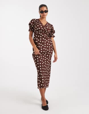 Wednesday's Girl Polka Dot Midaxi Dress In Brown