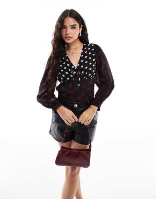 Wednesday's Girl polka dot mix-match blouse in multi