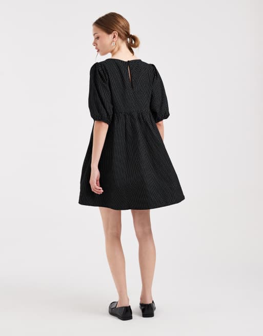 black smock dress mini BLACK SMOCK MINI DRESS WITH VOLUME SLEEVE AND TULLE HEM  Arelia's Dream