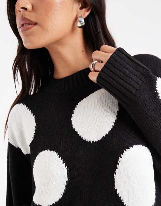 Wednesday's Girl polka dot sweater in black, 3 of 4