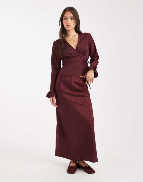 Wednesday's Girl polka dot textured set in burgundy - view 1