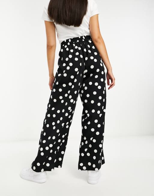 Black and white polka dot wide leg pants hotsell