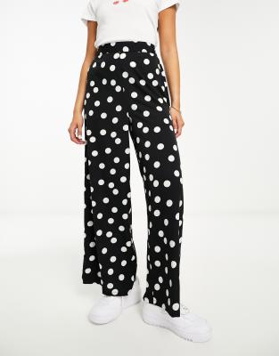 Wednesday's Girl Wednesday's Girl polka dot wide leg trousers in black-Multi