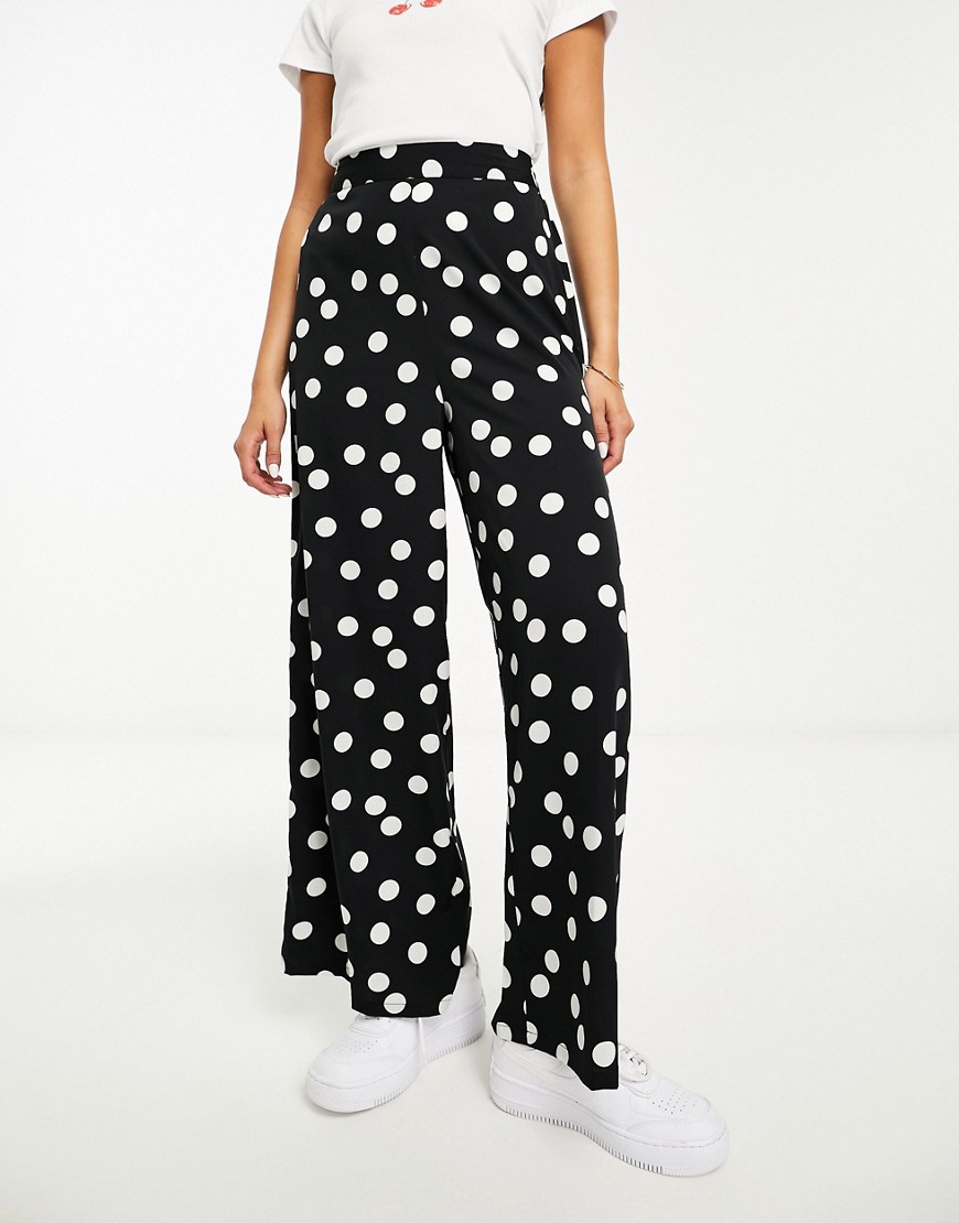 Wednesday’s Girl polka dot wide leg trousers in black-Multi