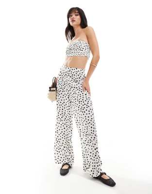 Wednesday's Girl polka dot wide leg trousers in white