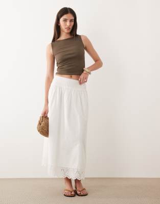 Wednesday's Girl Wednesdays Girl Poplin Ruffle Edged Midaxi Skirt In White