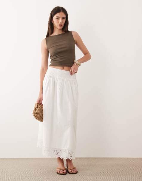 Wednesdays Girl poplin ruffle edged midaxi skirt in crisp white - view 1