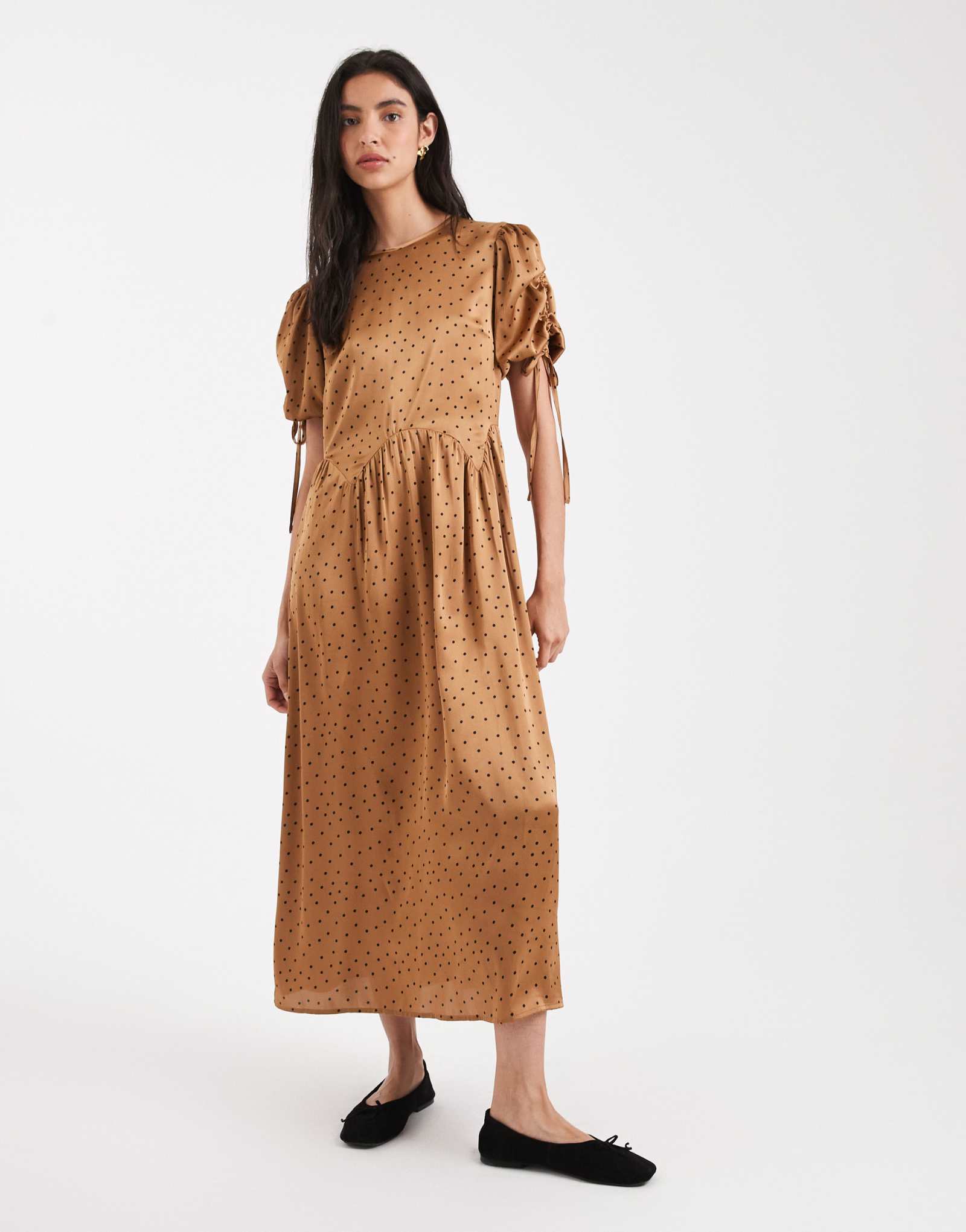 Платье мидакси с завязками на плечах и принтом для девочек в среду в горошек