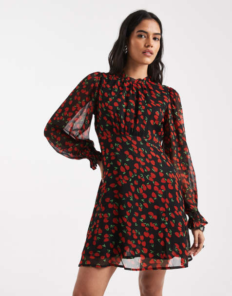 Wednesday's Girl printed chiffon cherry print dress - view 1