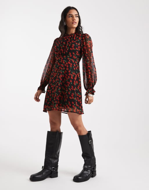 Wednesdays Girl printed chiffon cherry print dress , 2 of 4
