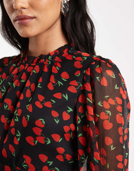 Wednesdays Girl printed chiffon cherry print dress , 3 of 4