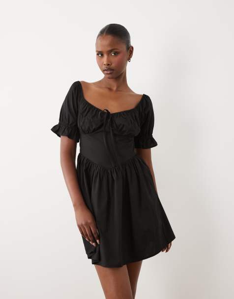Wednesday's Girl puff sleeve mini dress in black - view 1