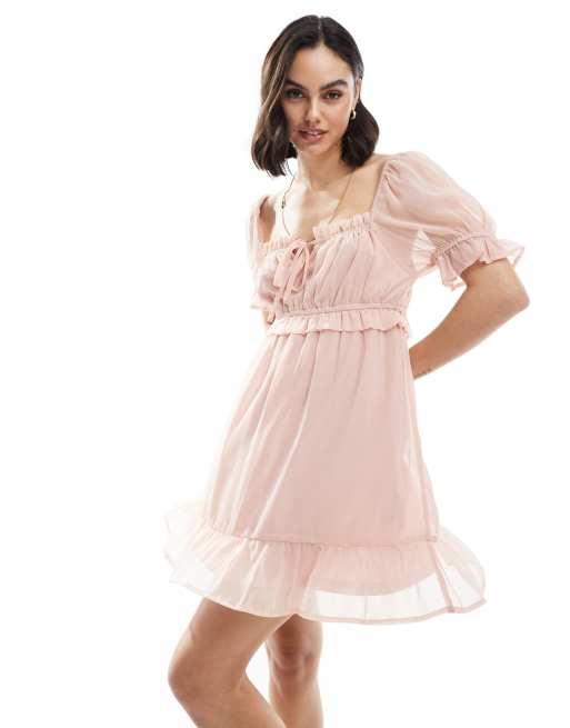 Wednesday's Girl puff sleeve mini dress in dusty pink