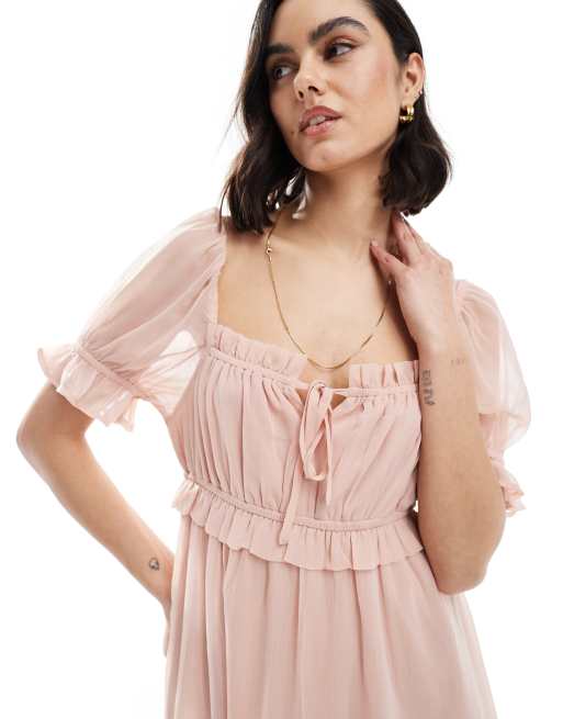 Wednesday's Girl puff sleeve mini dress in dusty pink