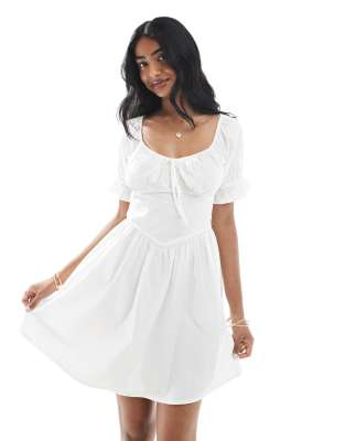 puff sleeve mini dress in white