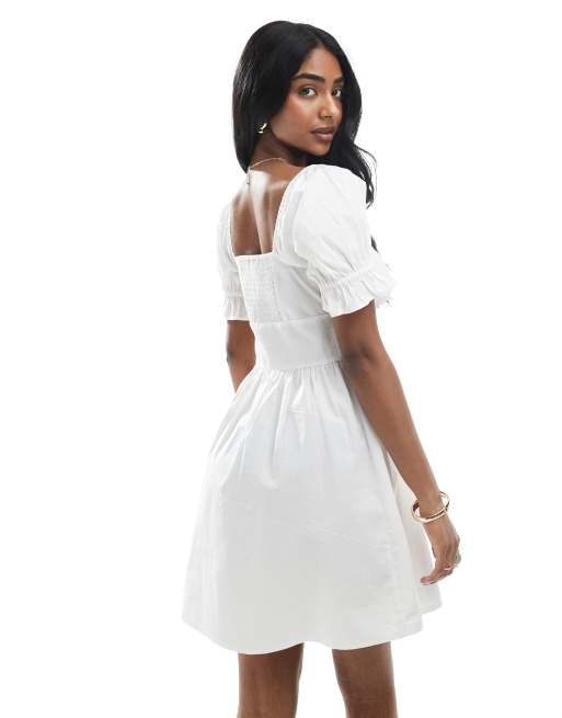 Wednesday's Girl Puff Sleeve Mini Dress in White