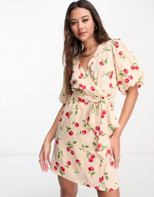 Cherry print shop wrap dress