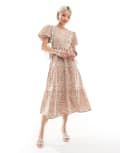 [Wednesday's Girl] Wednesday's Girl puff sleeve tiered midi wrap dress in brown zebra print 2XS BROWN