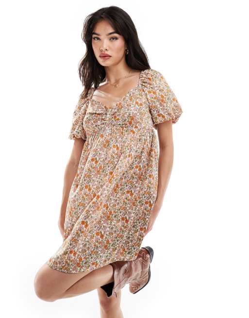 Wednesday's girl mini smock dress in ditsy print mesh cheap