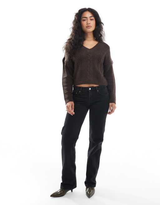 Wednesday's Girl - Pull court en maille torsadée - Chocolat foncé, 2 de 4