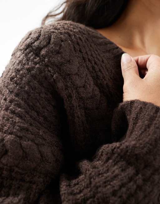 Wednesday's Girl - Pull court en maille torsadée - Chocolat foncé, 4 de 4
