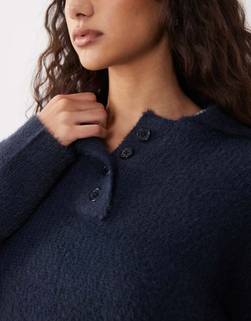 Wednesday's Girl – Pullover in Marineblau mit Kragen, 3 von 4