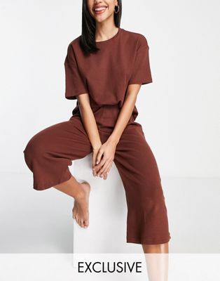 Wednesday's Girl relaxed pyjama t-shirt and trousers set in waffle - ASOS Price Checker