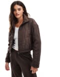 [Wednesday's Girl] Wednesday's Girl quilted cropped puffer in chocolate brown M BROWN