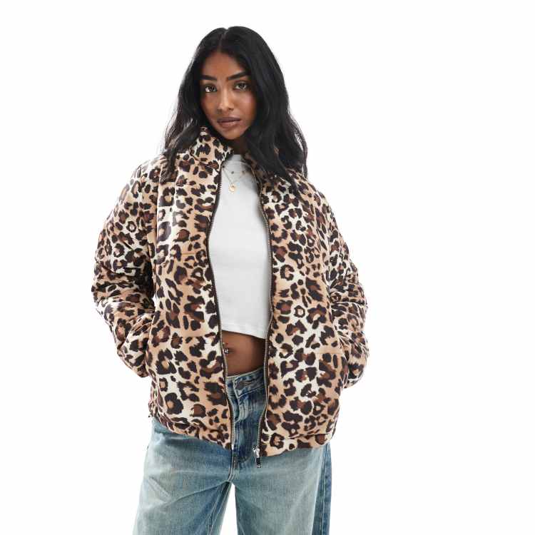 Wednesday's Girl quilted leopard print bomber jacket in