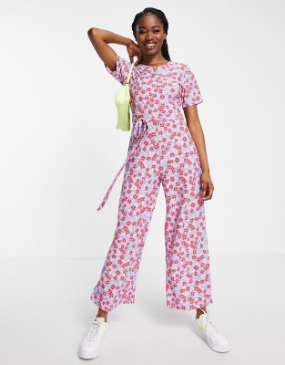 Wednesday's Girl button through floral print romper suit in orange