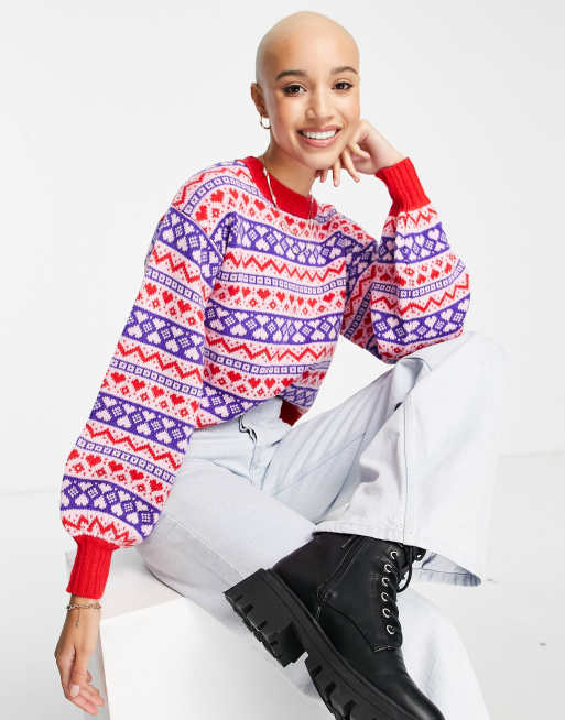 Wednesday's Girl relaxed jumper in heart stripe knit