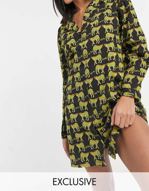 Wednesday's Girl relaxed pajama night dress in tiger print